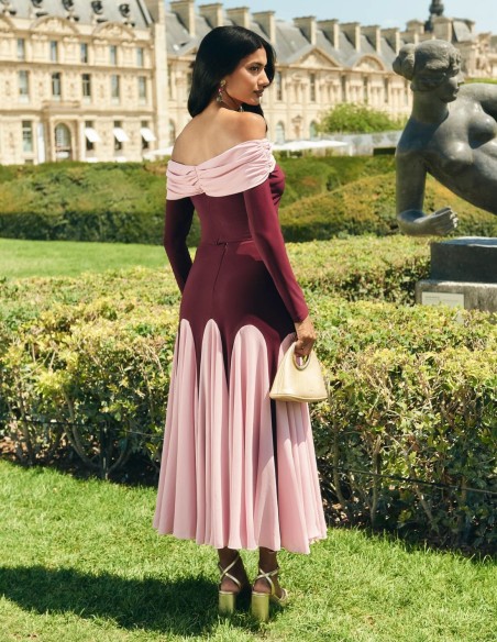 Two-tone high waisted midi party skirt