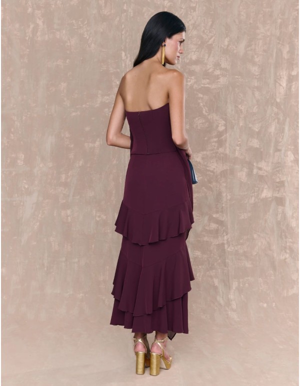 Burgundy ruffled midi guest skirt with ruffles 2