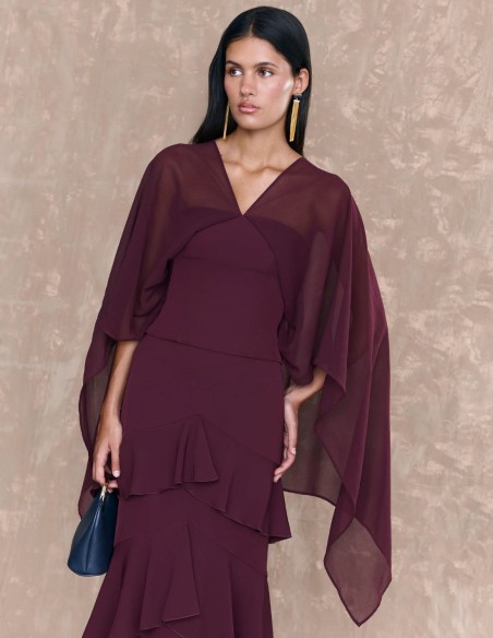 Burgundy ruffled midi guest skirt with ruffles