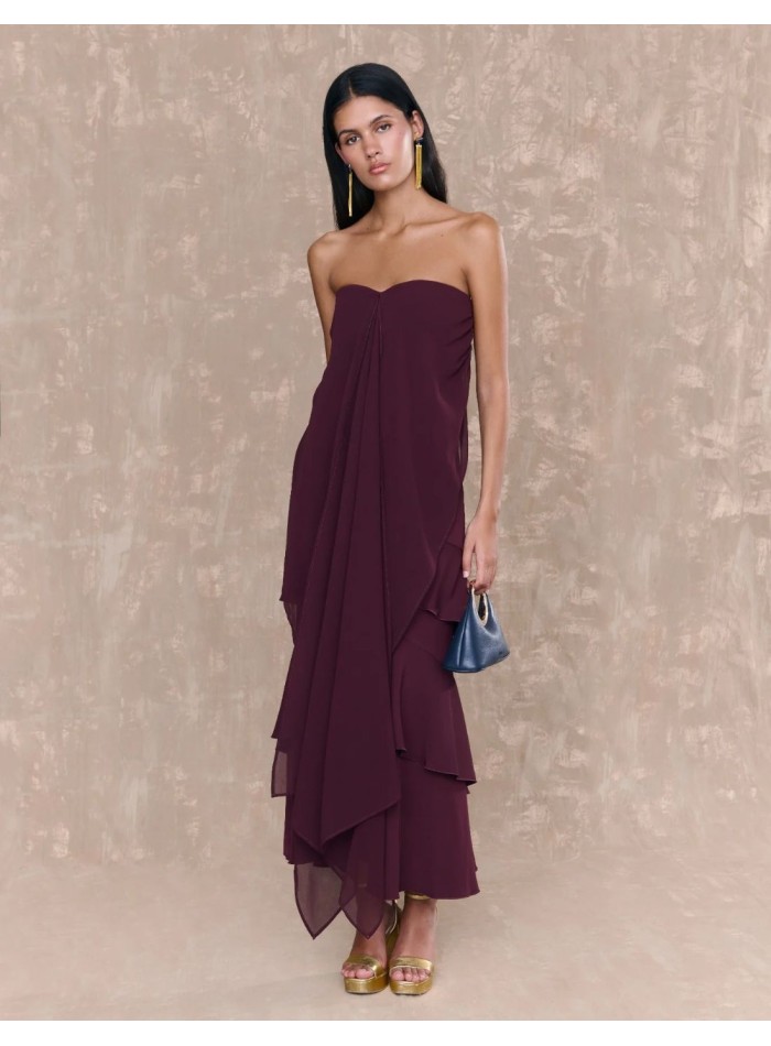 Burgundy ruffled midi guest skirt with ruffles