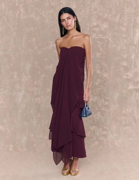 Burgundy ruffled midi guest skirt with ruffles