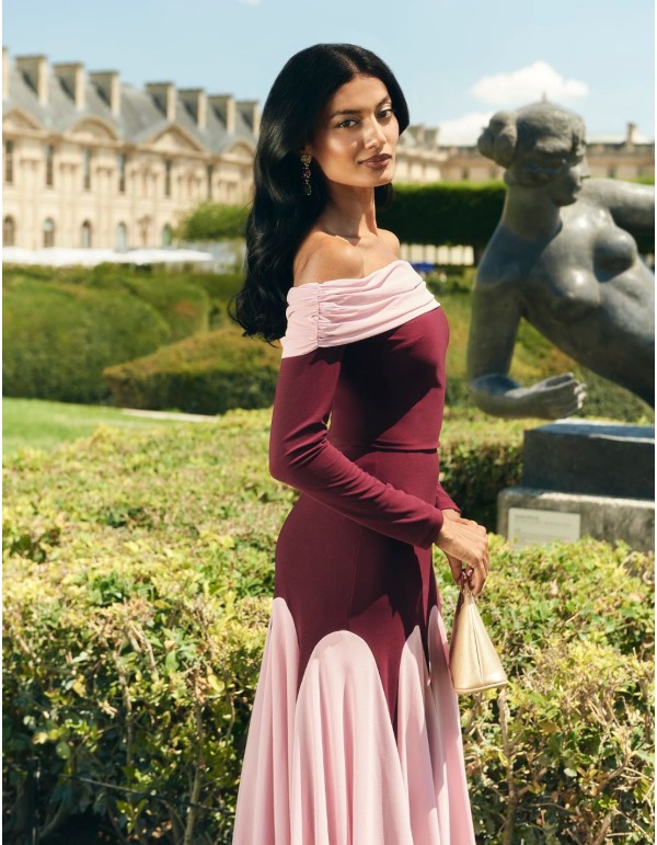 Two-tone long sleeve top with boat neckline 2