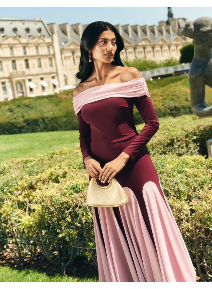 Two-tone long sleeve top with boat neckline