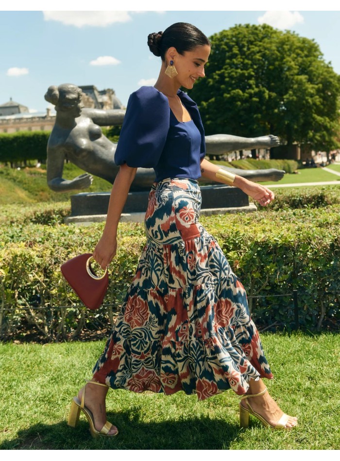 Ethnic print midi guest skirt