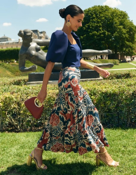 Ethnic print midi guest skirt