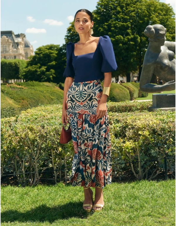 Ethnic print midi guest skirt