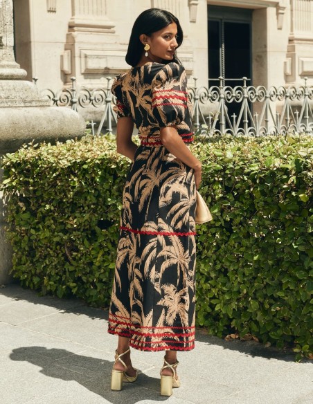 Palm tree print midi guest skirt