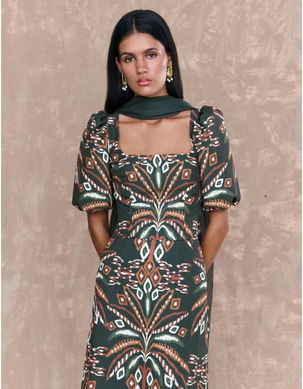 Châle en mousseline de soie vert foncé