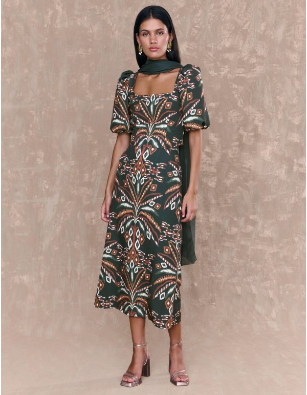 Châle en mousseline de soie vert foncé 2