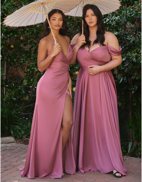 Long gown plus size with crossover bandeau neckline