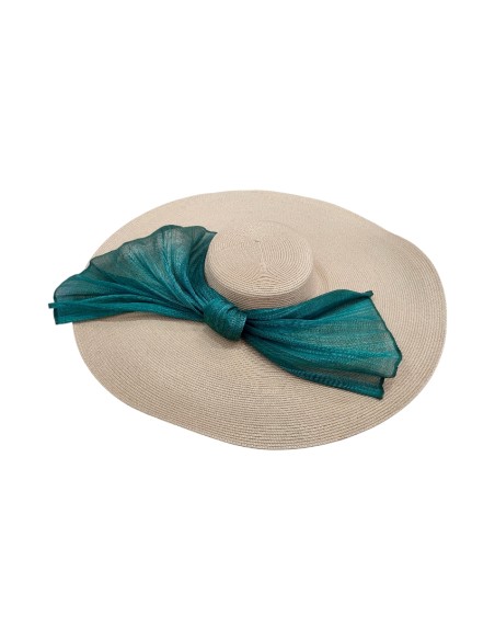 Châle d'invité beige avec nœud vert bouteille