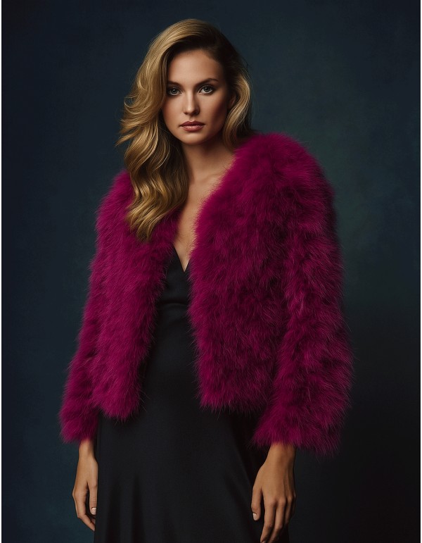 Veste d'invité à manches longues en plumes d'autruche