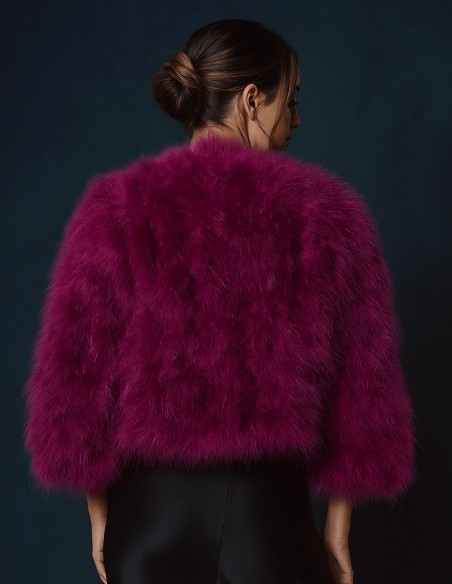 Chaqueta de manga larga de plumas de avestruz rosa