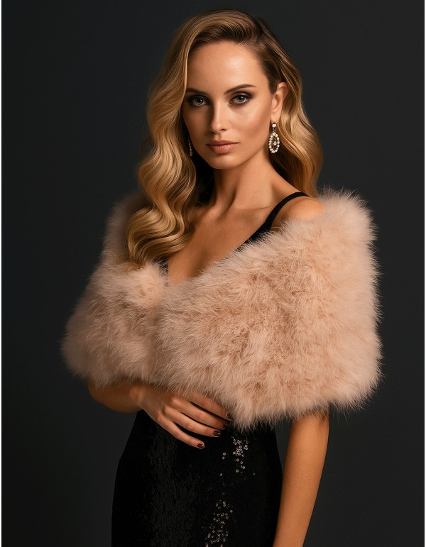 Beige ostrich feather wrap for wedding guests