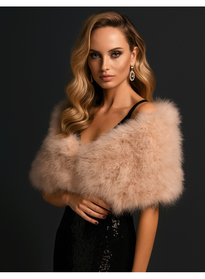 Beige ostrich feather wrap for wedding guests