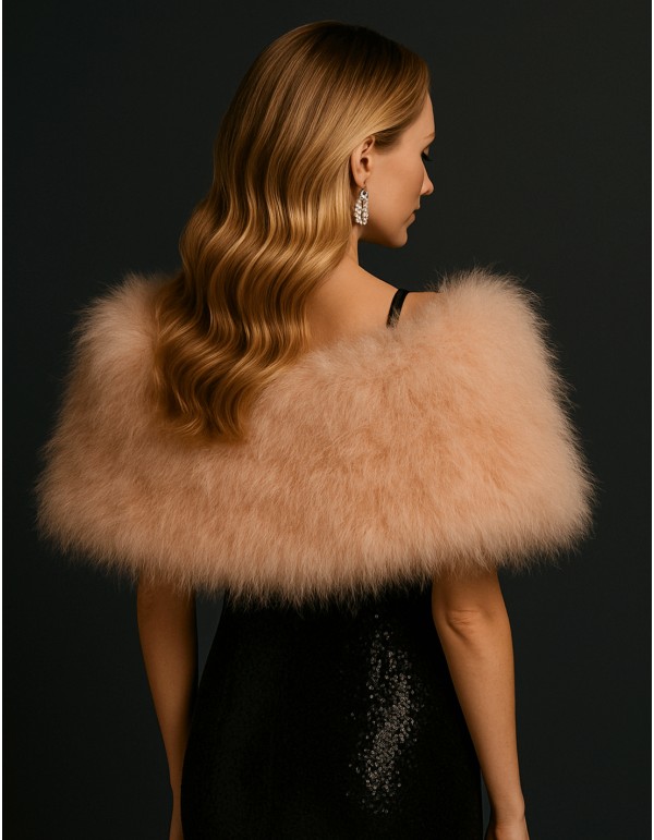 Beige ostrich feather wrap for wedding guests 2