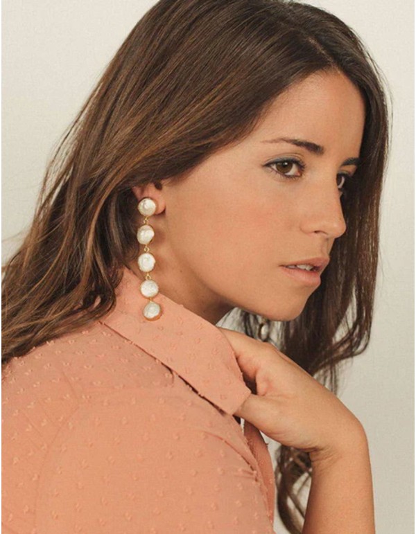 Longues boucles d'oreilles de mariage avec perles rondes 2