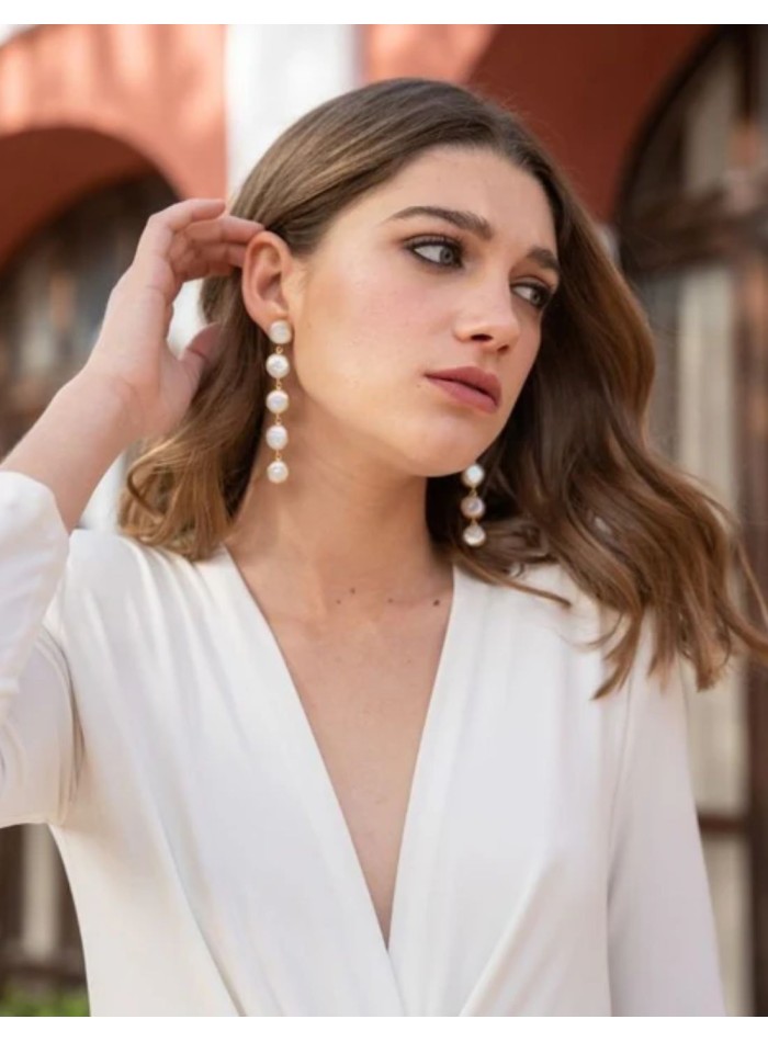 Longues boucles d'oreilles de mariage avec...
