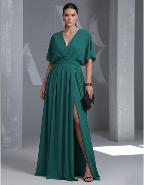 Robe de soirée à col en V et manches surdimensionnées