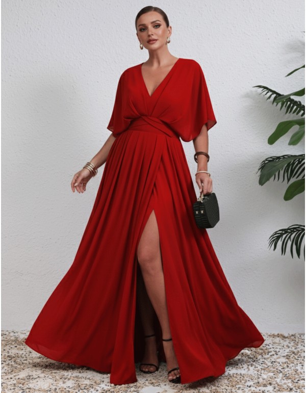 Robe de soirée à col en V et manches surdimensionnées