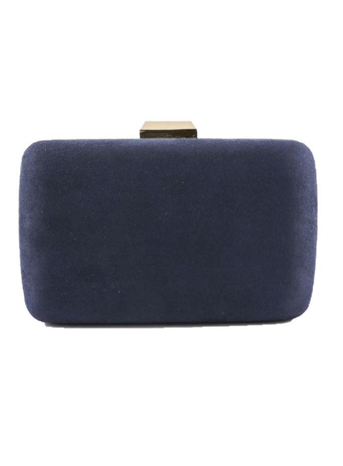 suede clutch bag in navy blue