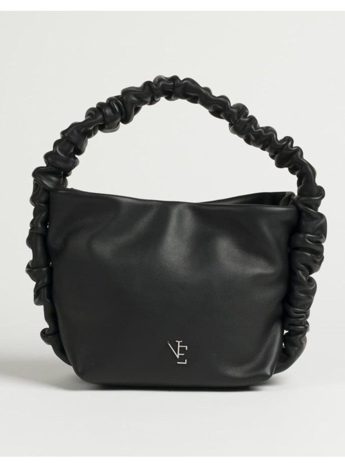 Leather bag with ruffled handle