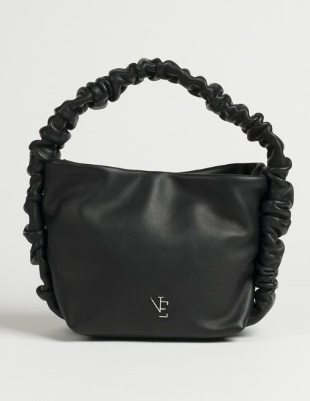 Leather bag with ruffled handle