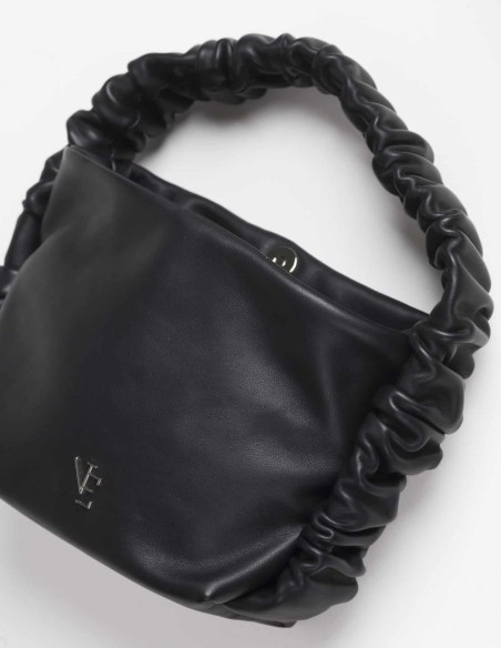 Leather bag with ruffled handle