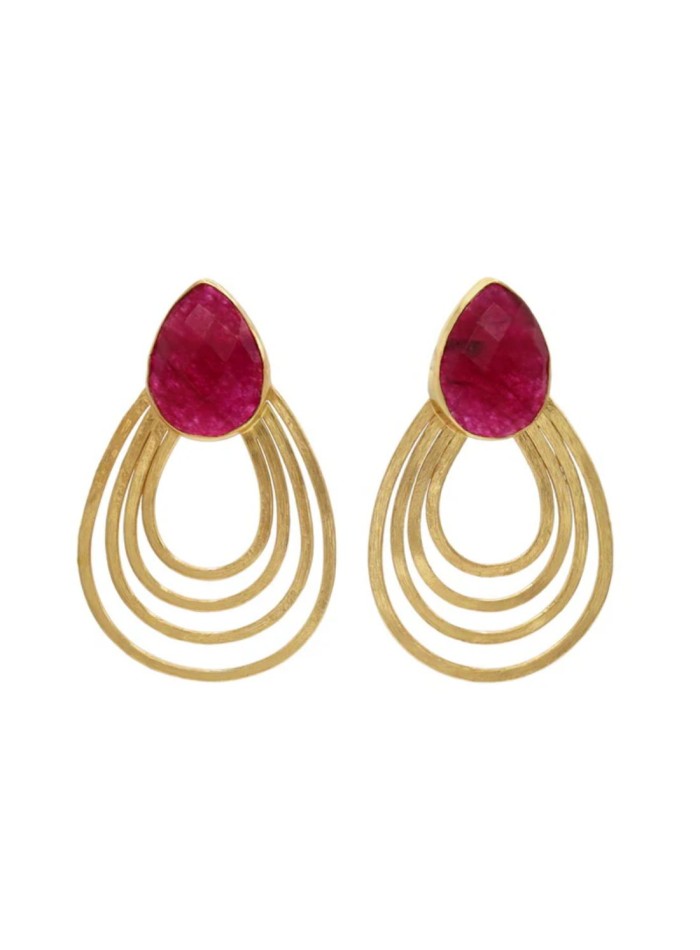 Gold plated earrings with drop shape and...