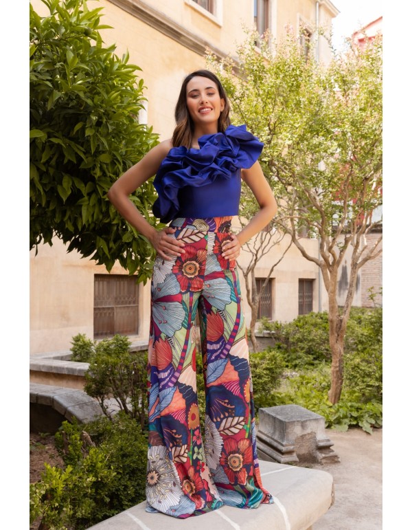 Ensemble de fête imprimé avec haut et pantalon à volants