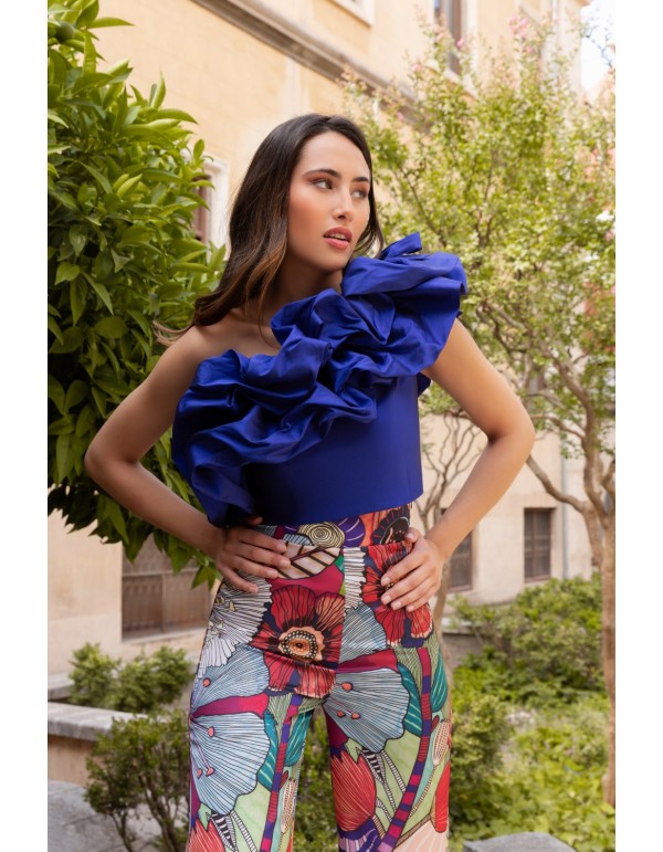 Printed party set with ruffle top and pants 2