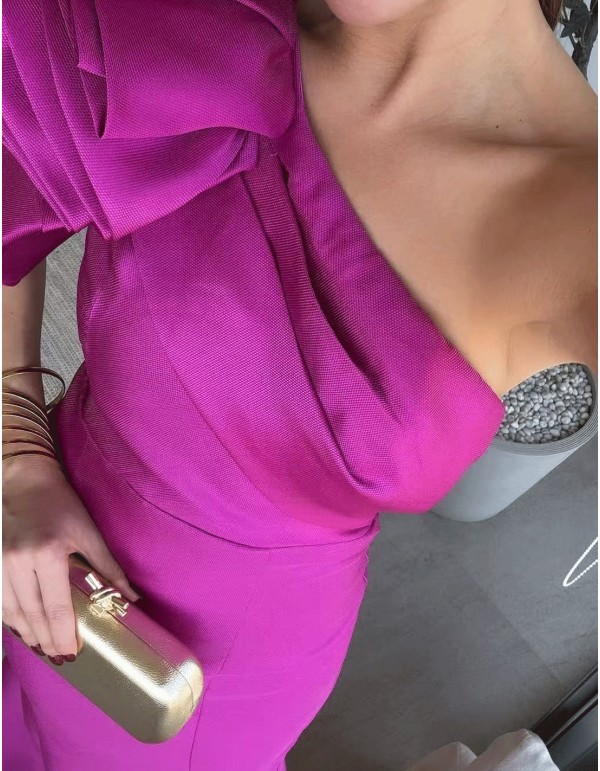 Long gown with asymmetrical neckline and shoulder... 2