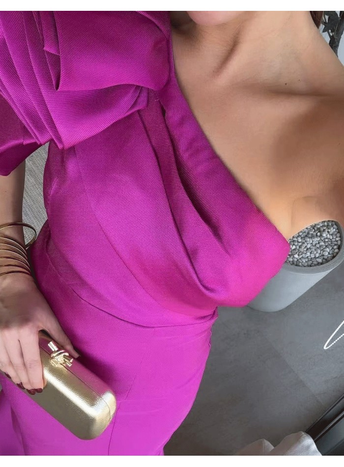 Long gown with asymmetrical neckline and...