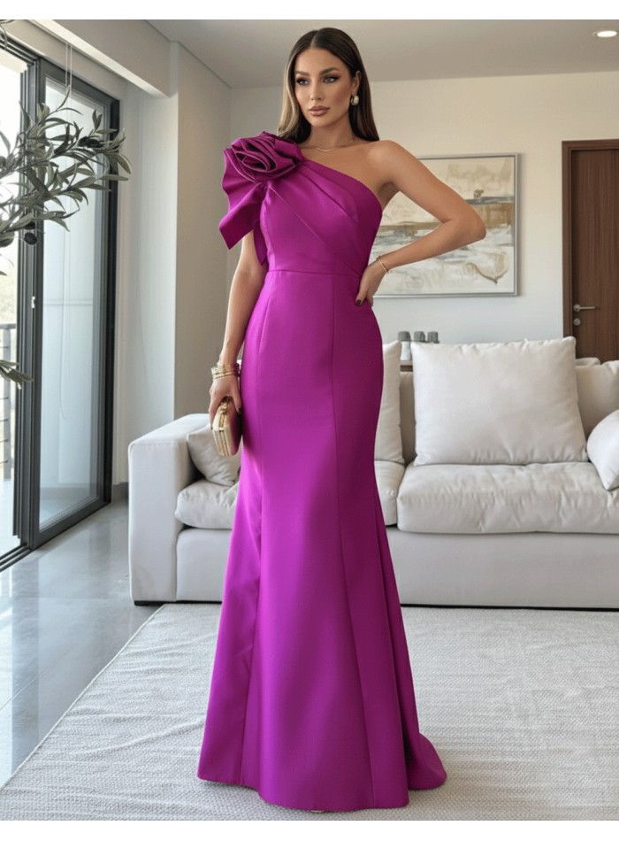 Long gown with asymmetrical neckline and...