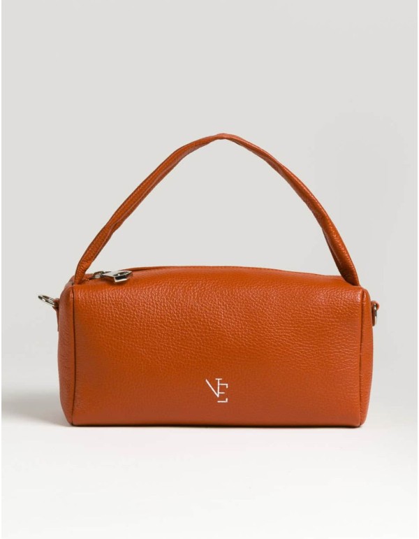 Leather handbag with long and short handles