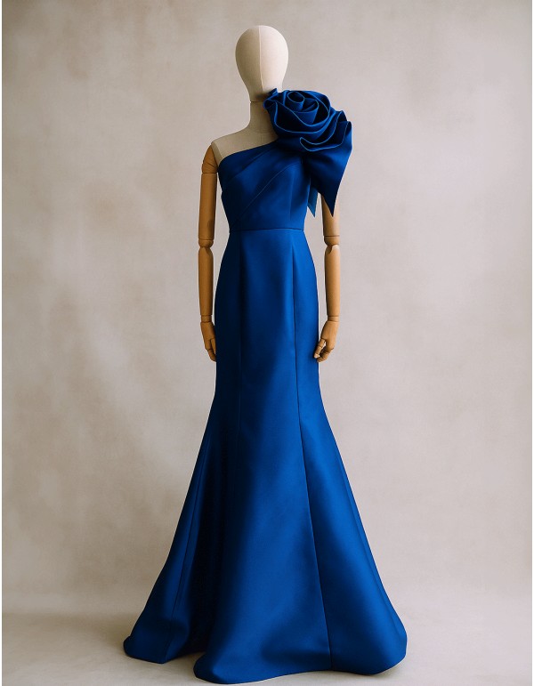 Robe de soirée longue avec encolure asymétrique et...