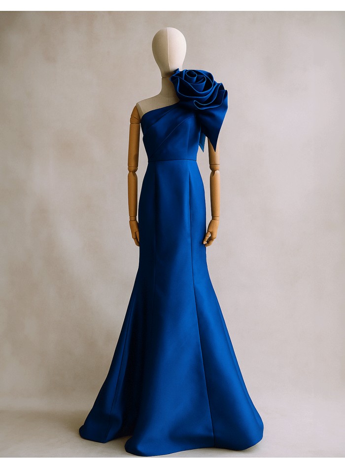 Long gown with asymmetrical neckline and...