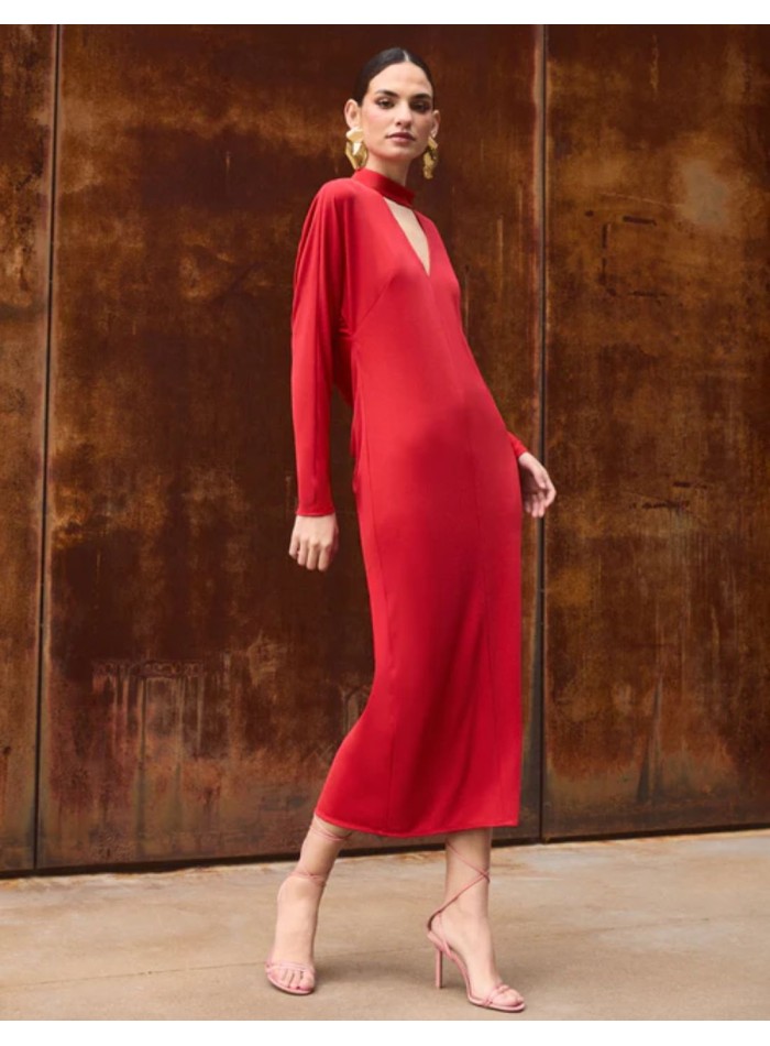 Midi dress with open back and bat sleeves