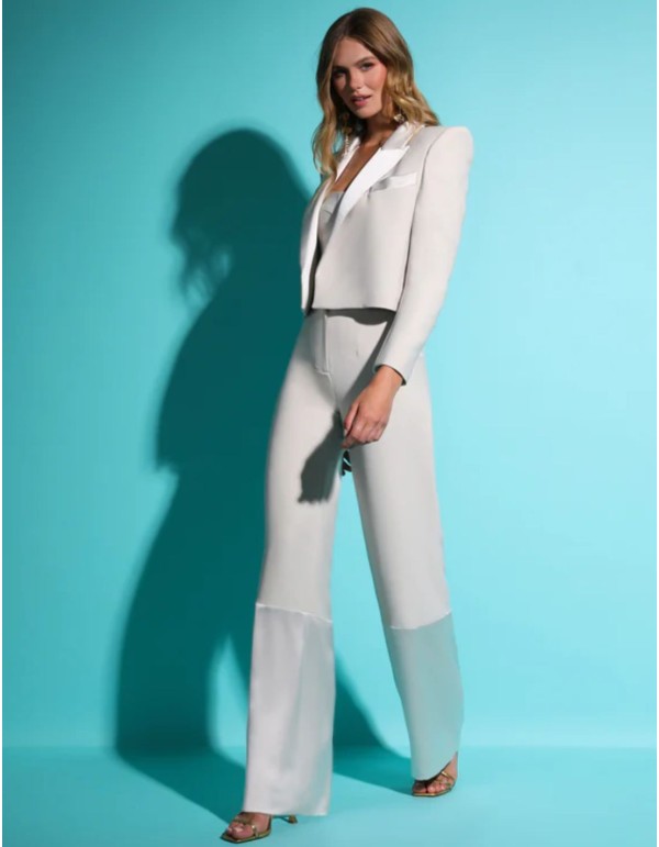 Pantalon de soirée palazzo gris perle à taille haute