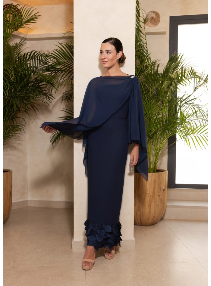 Robe midi à encolure asymétrique et couche en...