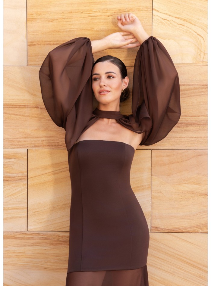 Robe longue sans bretelles avec jupe...