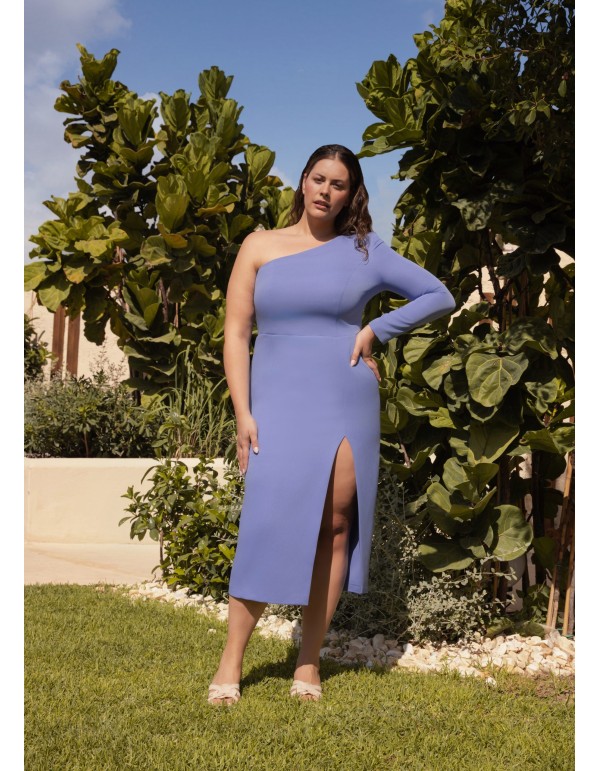 Midi dress with asymmetrical neckline and detachable flounce 2