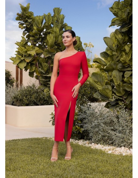 Robe midi avec encolure asymétrique et volant détachable