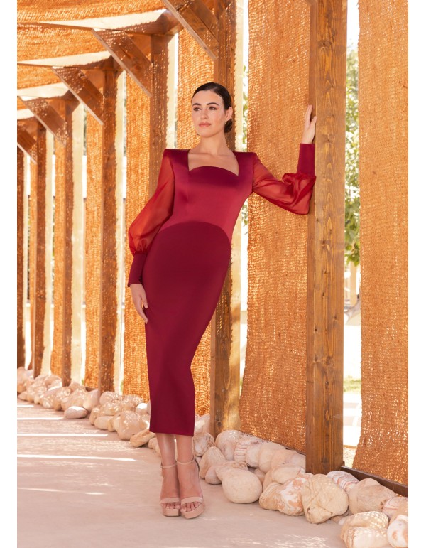 Robe midi en satin de crêpe avec encolure carrée et... 2