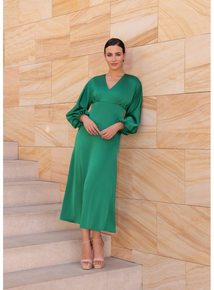 Robe midi en satin à coupe empire et manches...