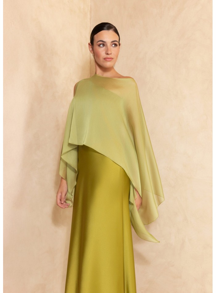 Crepe satin midi dress with asymmetrical neckline