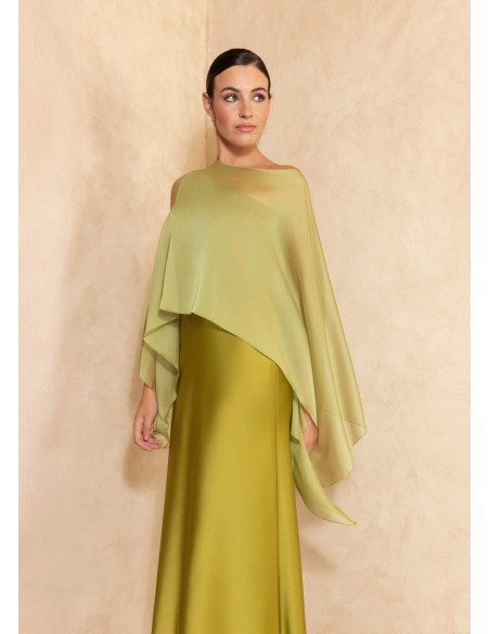 Crepe satin midi dress with asymmetrical neckline