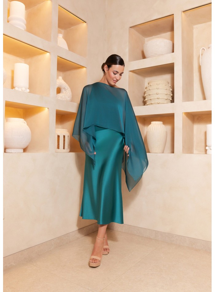 Vestido midi con escote asimétrico en crepé satén eventos especiales