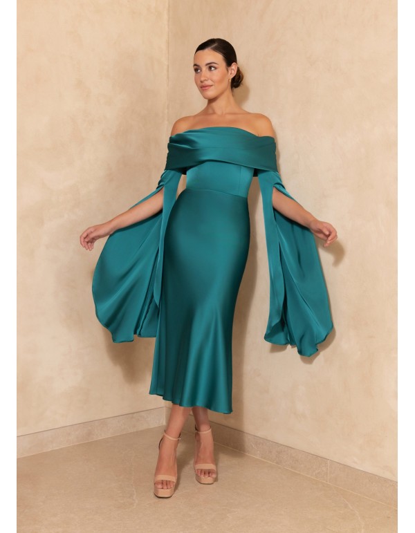 Robe midi à encolure bardot et manches tombantes 2