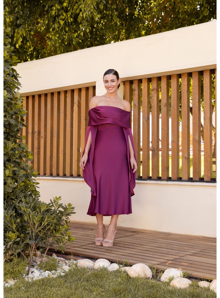 Vestido midi escote bardot con mangas caídas para eventos